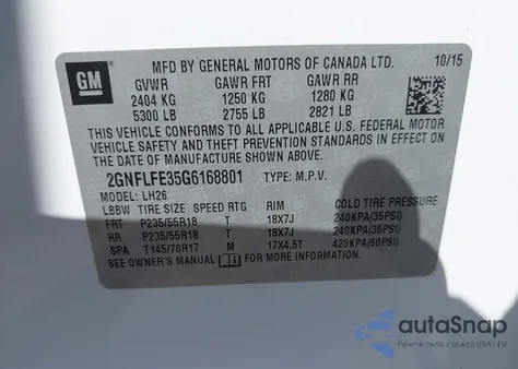 2016 Chevrolet Equinox Lt from USA, damaged, VIN 2GNFLFE35G6168801